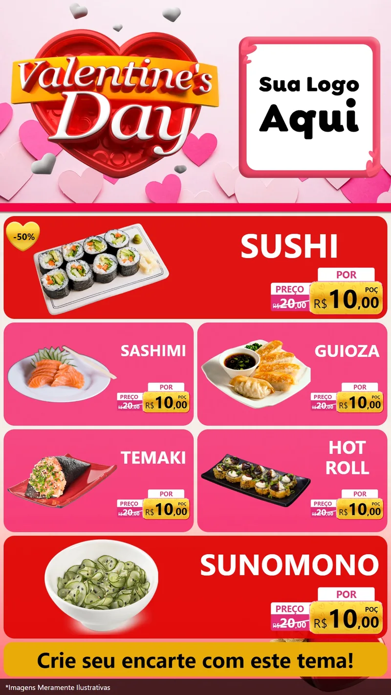 Modelo de TV para TV Vertical com o tema Valentine's Day para Comida japonesa