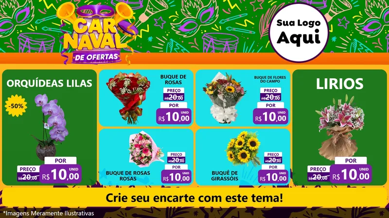 Modelo de TV para TV Horizontal com o tema Carnaval de Ofertas para Floricultura e jardim