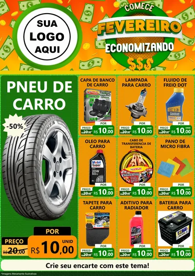 Modelo de Encarte para Encarte A4 Vertical com o tema Comece Fevereiro Economizando para Auto peças