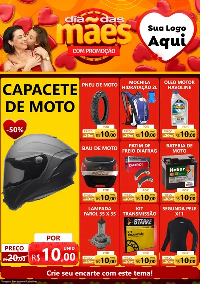 Modelo de Encarte para Encarte A4 Vertical com o tema Dia das Mães com Promoção para Moto peças