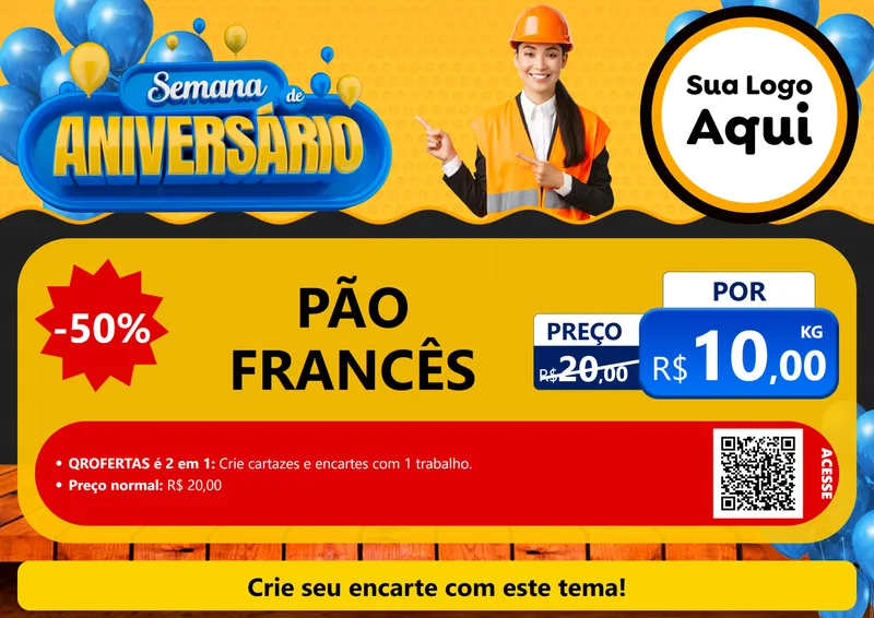 Modelo de Cartaz para Cartaz A4 Horizontal com o tema Semana de Aniversário para Padaria