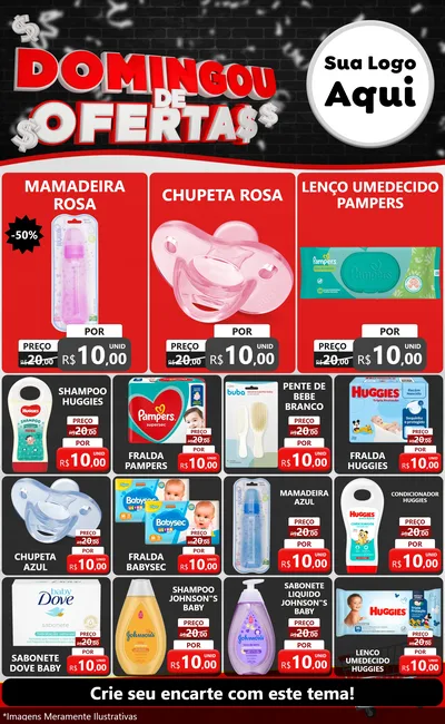 Modelo de Encarte para Encarte Grande com o tema Domingou de Ofertas para Bebês