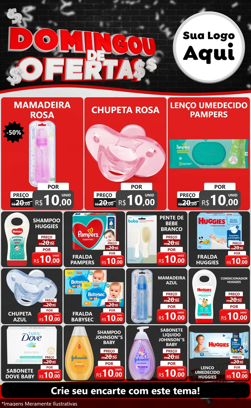 Modelo de Encarte para Encarte Grande com o tema Domingou de Ofertas para Bebês