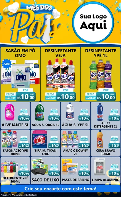 Modelo de Encarte para Encarte Grande com o tema Mês dos Pais para Produtos de Limpeza