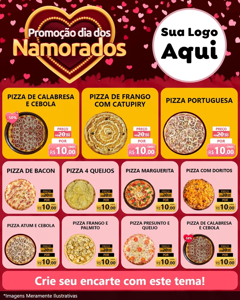 Modelo de Rede Social para Feed Instagram com o tema Promoção Dia Dos Namorados para Pizzaria