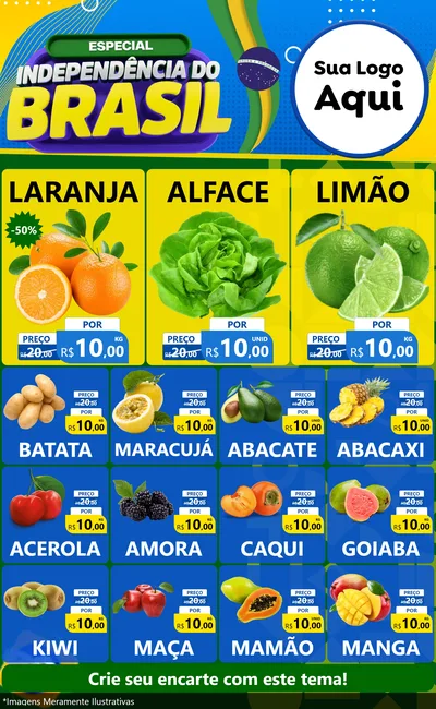 Modelo de Encarte para Encarte Grande com o tema Especial Independência do Brasil para Hortifrúti