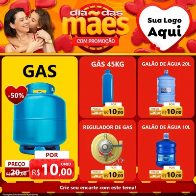Modelo de Rede Social para Feed Facebook com o tema Dia das Mães com Promoção para Água e gás