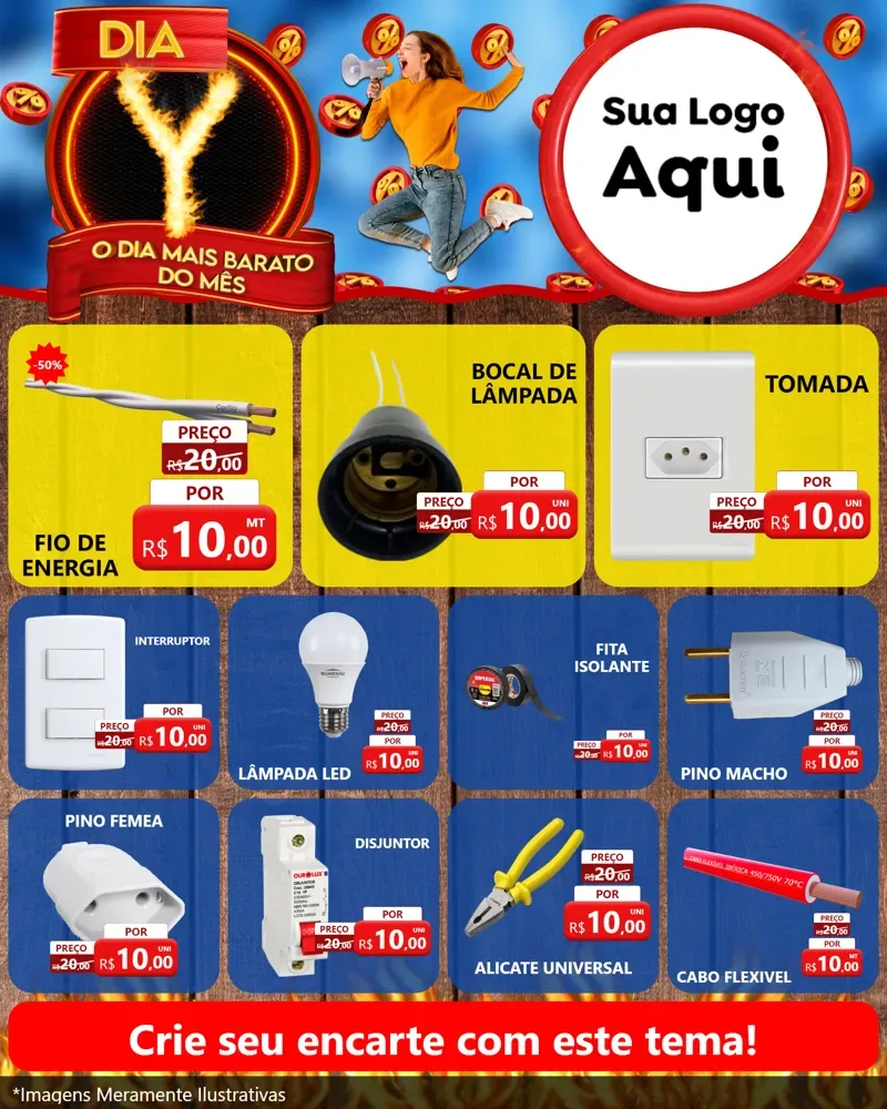 Modelo de Rede Social para Feed Instagram com o tema Dia Y - O Dia Mais Barato Do Mês para Materiais Elétricos