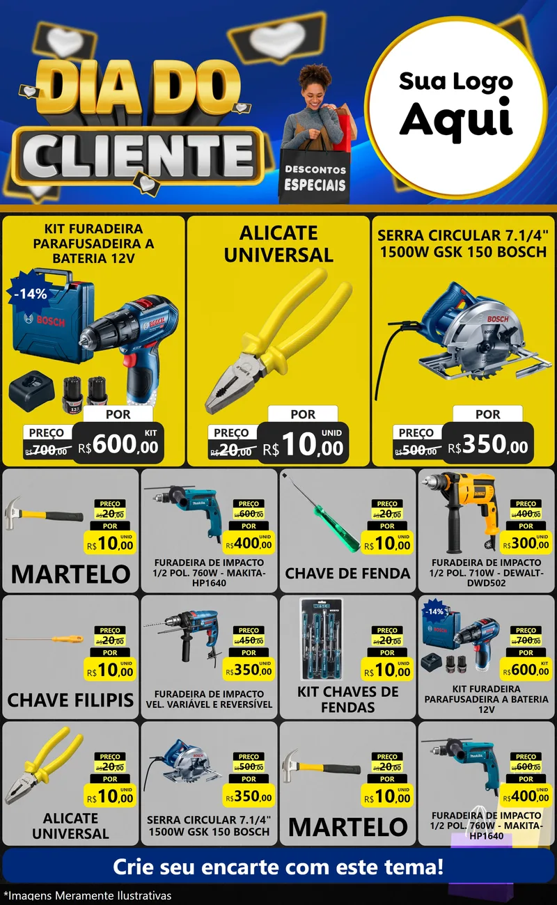 Modelo de Encarte para Encarte Grande com o tema Dia Do Cliente para Maquinas e Ferramentas