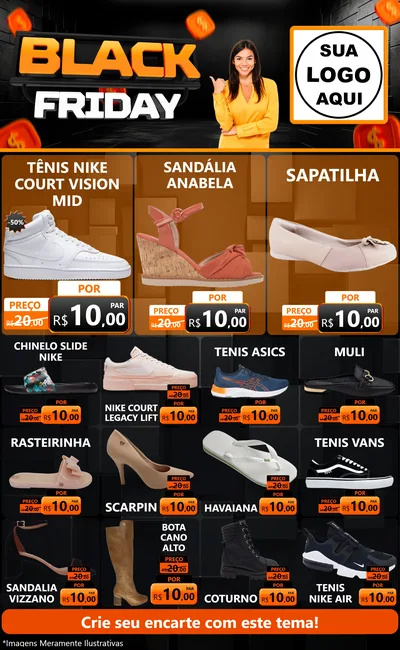 Modelo de Encarte para Encarte Grande com o tema Black Friday para Calçados