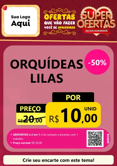 Modelo de Cartaz para Cartaz A4 Vertical com o tema Dia dos Namorados para Floricultura e jardim