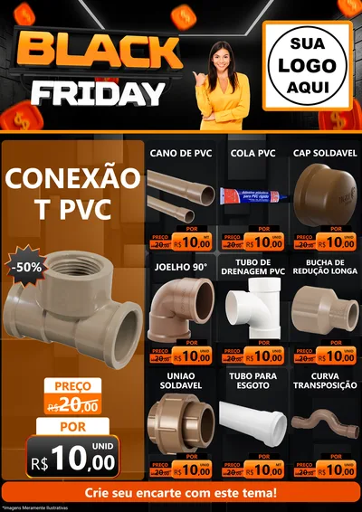 Modelo de Encarte para Encarte A4 Vertical com o tema Black Friday para Tubos e conexões