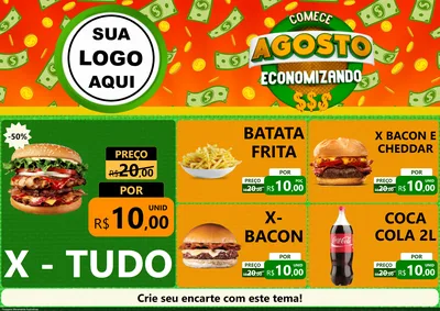 Modelo de Encarte para Encarte A4 Horizontal com o tema Comece Agosto Economizando para Hamburgueria
