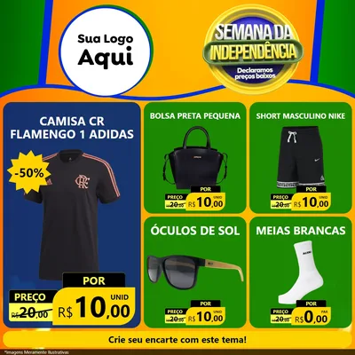 Modelo de Rede Social para Feed Facebook com o tema Semana da Independência Declaramos Preços Baixos para Roupas e acessórios