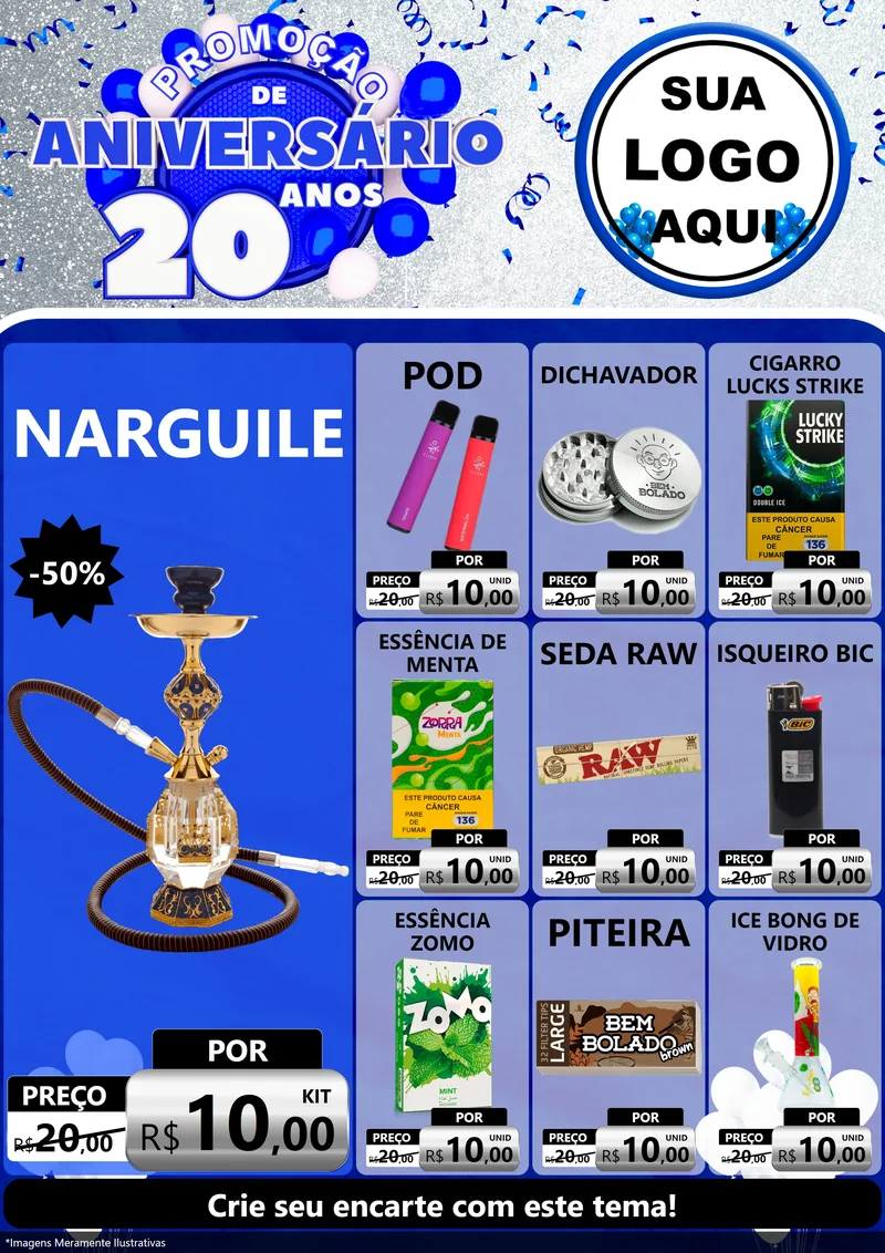 Modelo de Encarte para Encarte A4 Vertical com o tema Promoção de Aniversário - 20 Anos para Tabacaria