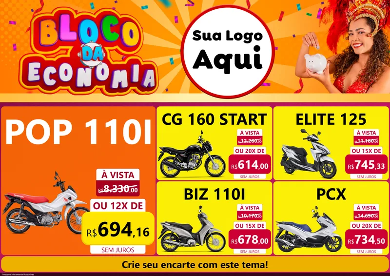 Modelo de Encarte para Encarte A4 Horizontal com o tema Bloco da Economia para Concessionaria de Motos