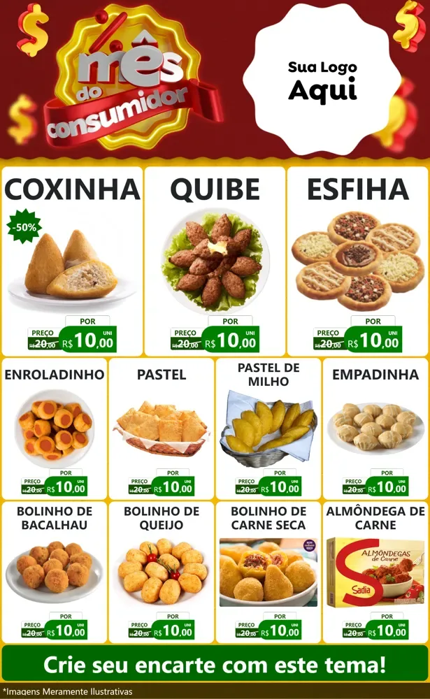 Modelo de Encarte para Encarte Grande com o tema Mês do consumidor para Salgadaria