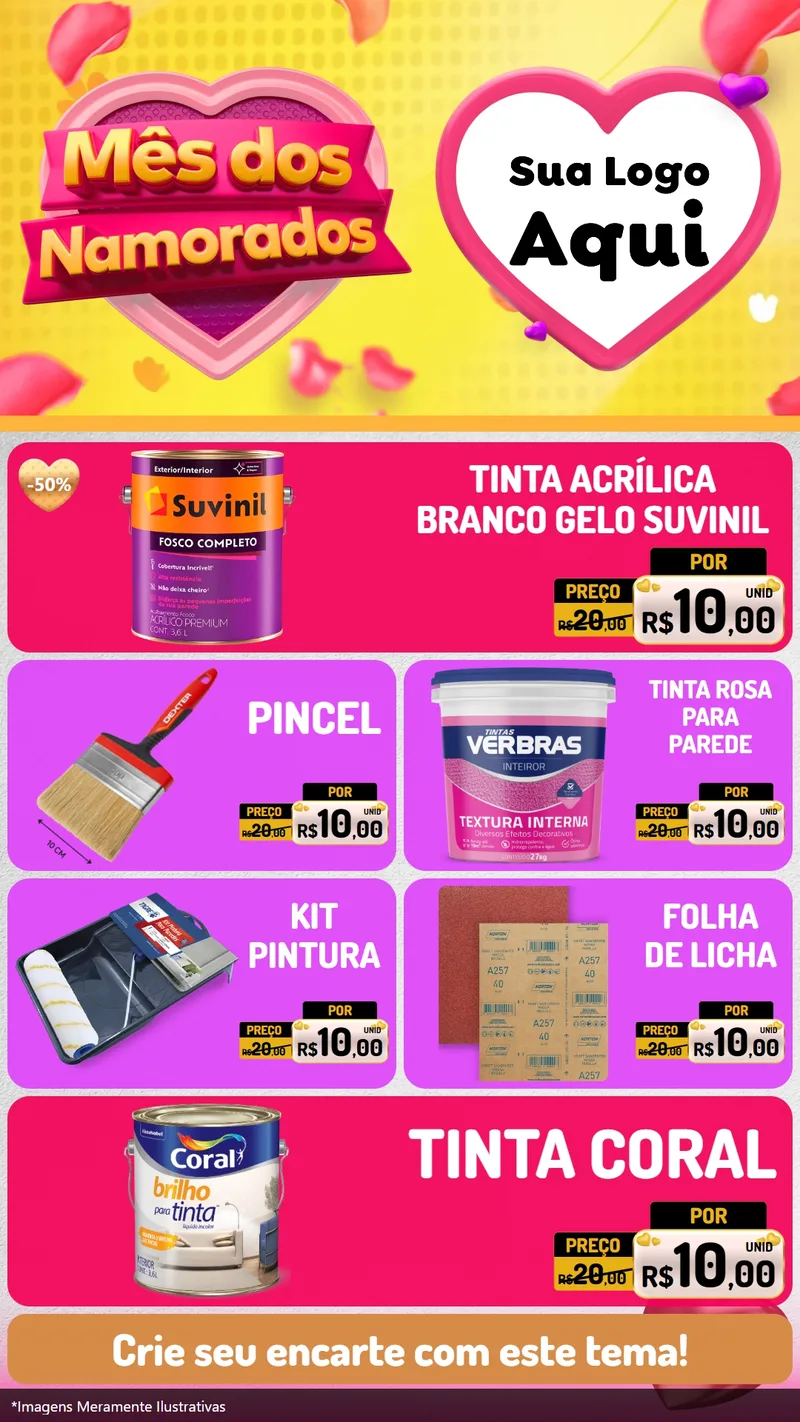Modelo de TV para TV Vertical com o tema Mês dos Namorados para Tintas e Ferramentas