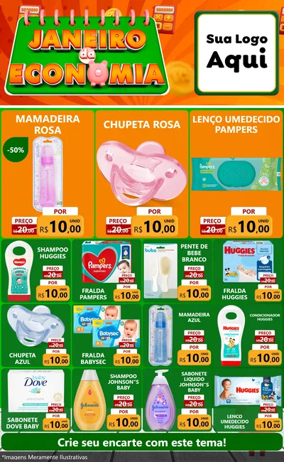 Modelo de Encarte para Encarte Grande com o tema Janeiro da Economia para Bebês