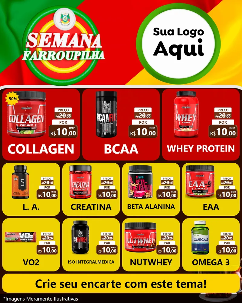 Modelo de Rede Social para Feed Instagram com o tema Semana Farroupilha para Suplementos alimentares