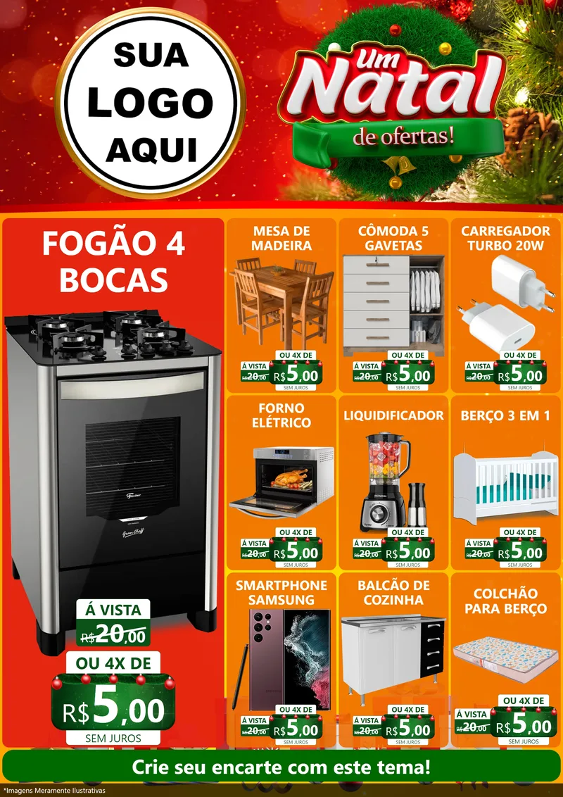 Modelo de Encarte para Encarte A4 Vertical com o tema Um Natal de Ofertas para Móveis e Eletro