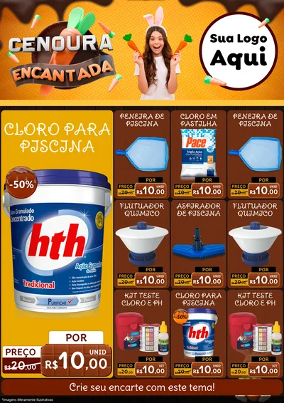 Modelo de Encarte para Encarte A4 Vertical com o tema Cenoura Encantada - Páscoa para Produtos para Piscina