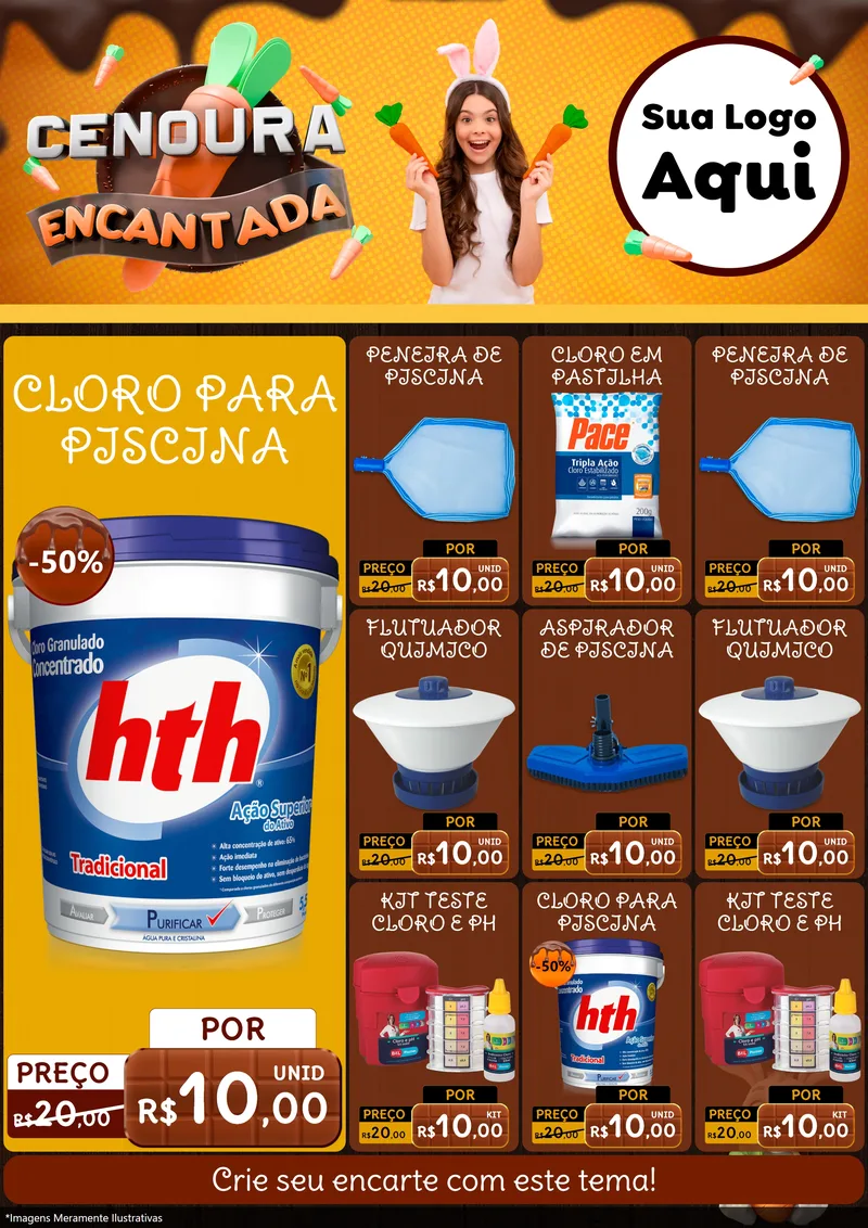 Modelo de Encarte para Encarte A4 Vertical com o tema Cenoura Encantada - Páscoa para Produtos para Piscina
