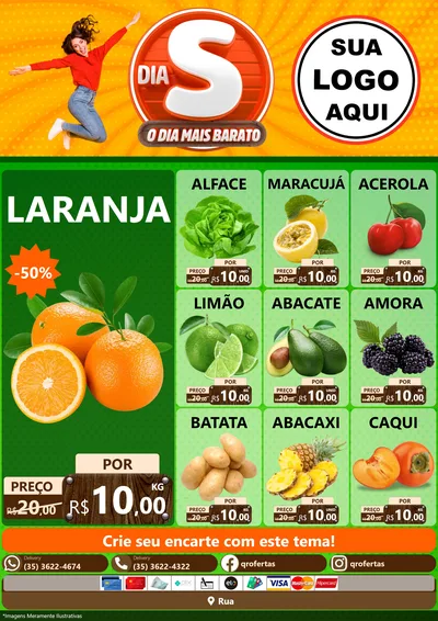 Modelo de Encarte para Encarte A4 Vertical com o tema Dia S - O Dia Mais Barato para Hortifrúti