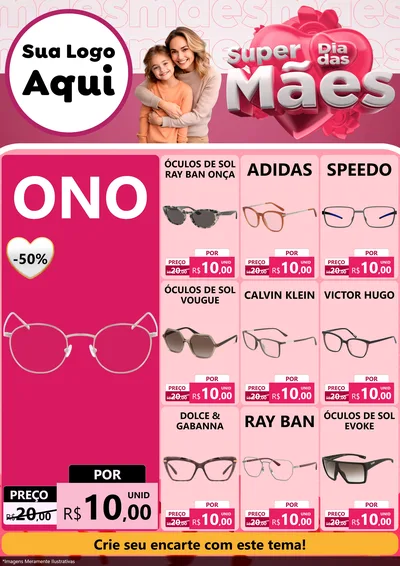 Modelo de Encarte para Encarte A4 Vertical com o tema Super Dia Das Mães para Óticas