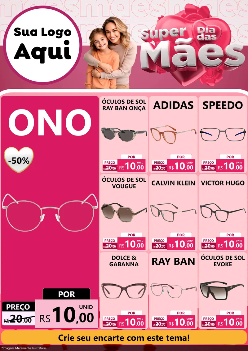 Modelo de Encarte para Encarte A4 Vertical com o tema Super Dia Das Mães para Óticas