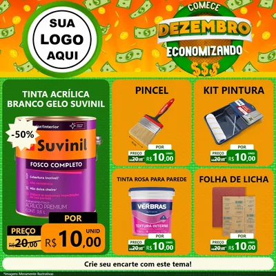 Modelo de Rede Social para Feed Facebook com o tema Comece Dezembro Economizando para Tintas e Ferramentas