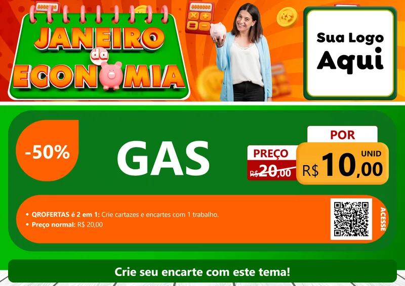 Modelo de Cartaz para Cartaz A4 Horizontal com o tema Janeiro da Economia para Água e gás