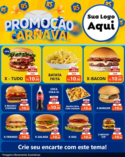 Modelo de Rede Social para Feed Instagram com o tema Promoção de Carnaval para Hamburgueria