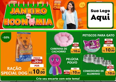 Modelo de Encarte para Encarte A4 Horizontal com o tema Janeiro da Economia para Pet Shop