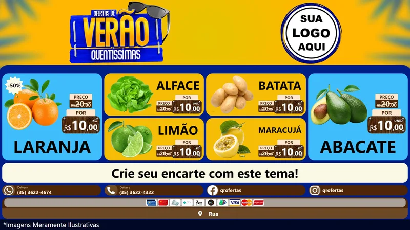 Modelo de TV para TV Horizontal com o tema Ofertas de Verão Quentíssimas para Hortifrúti