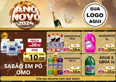 Modelo de Encarte para Encarte A4 Horizontal com o tema Feliz Ano Novo 2027 para Produtos de Limpeza