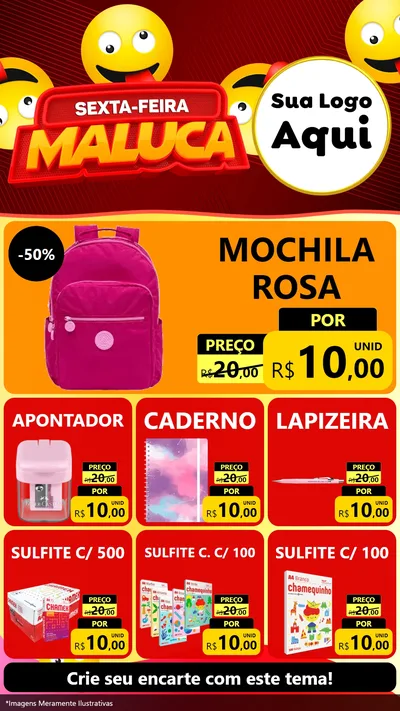 Modelo de Rede Social para Stories com o tema Sexta-feira Maluca para Papelaria