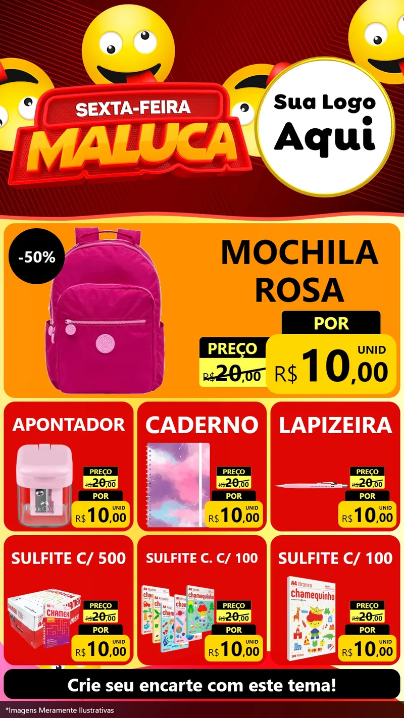 Modelo de Rede Social para Stories com o tema Sexta-feira Maluca para Papelaria