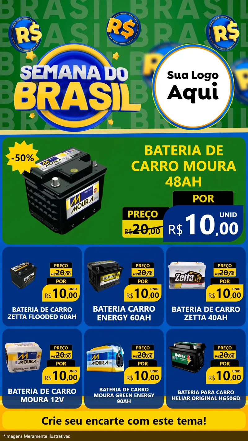Modelo de Rede Social para Stories com o tema Semana Do Brasil para Baterias Elétricas