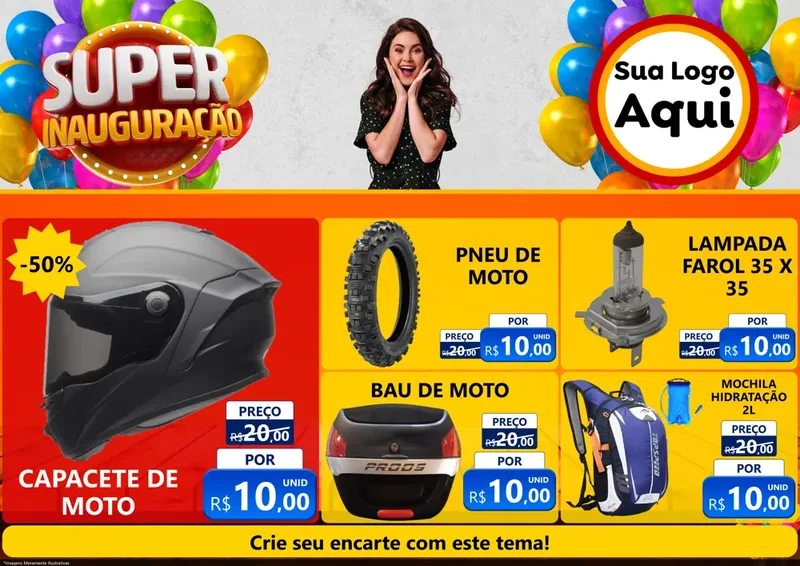 Modelo de Encarte para Encarte A4 Horizontal com o tema Super Inauguração para Moto peças
