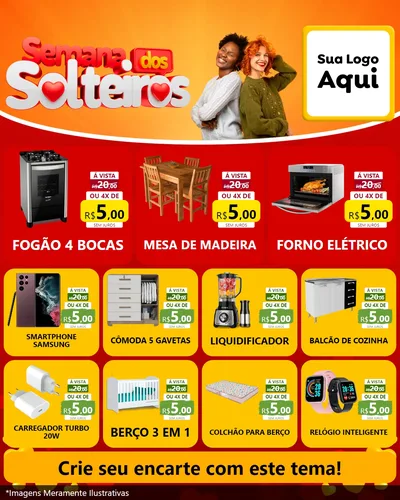 Modelo de Rede Social para Feed Instagram com o tema Semana dos Solteiros para Móveis e Eletro