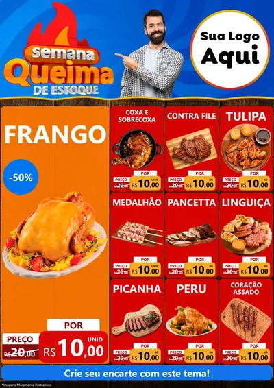 Modelo de Encarte para Encarte A4 Vertical com o tema Semana Queima de Estoque para Assados