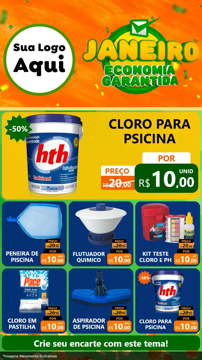 Modelo de Rede Social para Stories com o tema Janeiro - Economia Garantida para Produtos para Piscina