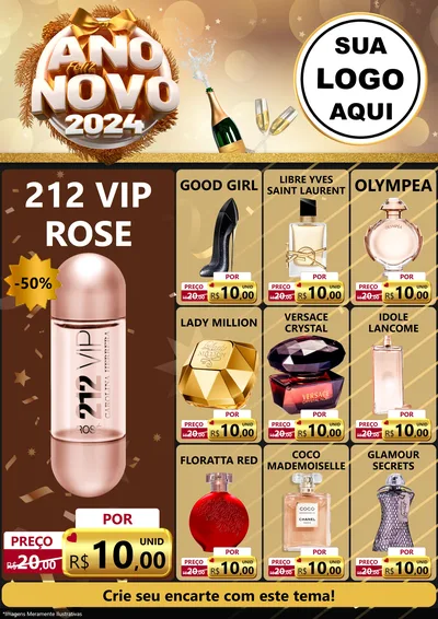 Modelo de Encarte para Encarte A4 Vertical com o tema Feliz Ano Novo 2027 para Perfumes