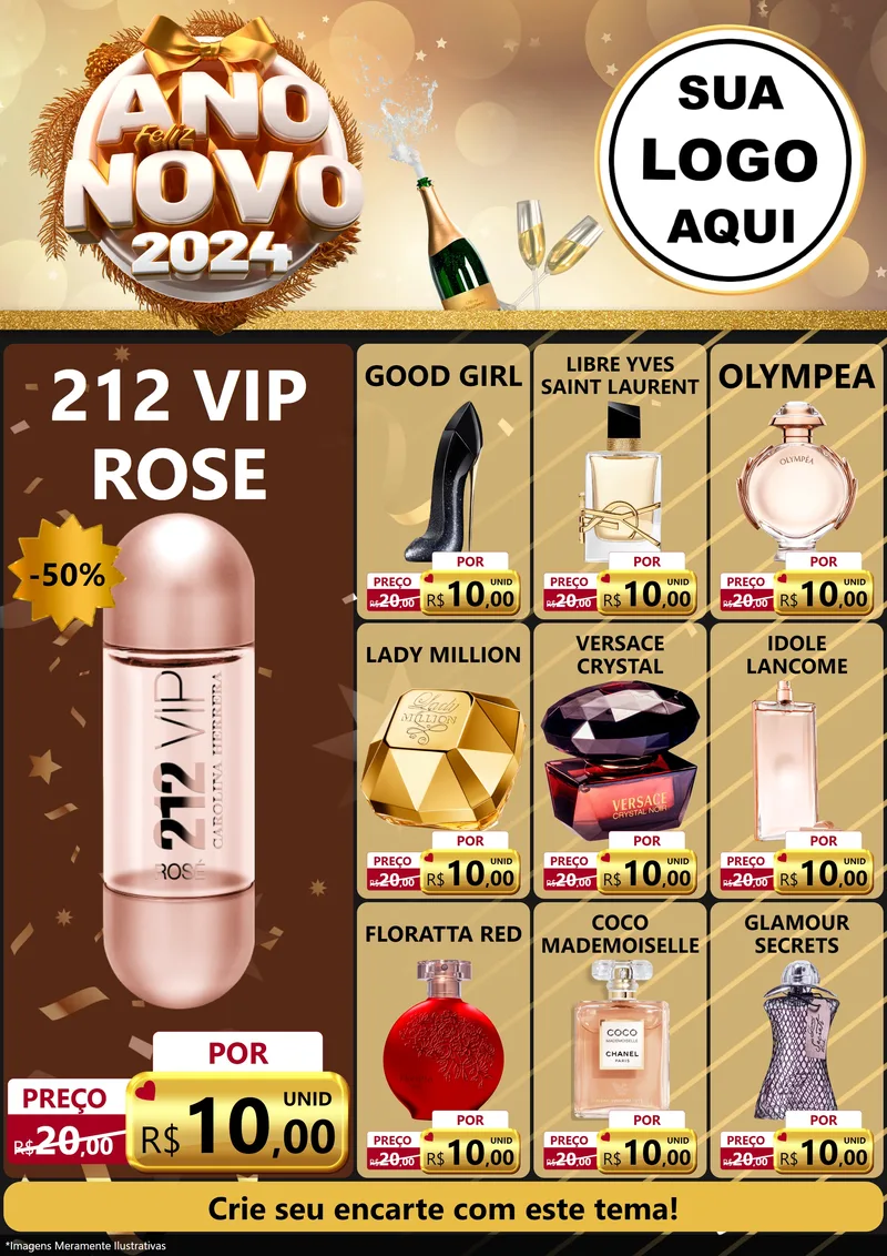 Modelo de Encarte para Encarte A4 Vertical com o tema Feliz Ano Novo 2027 para Perfumes