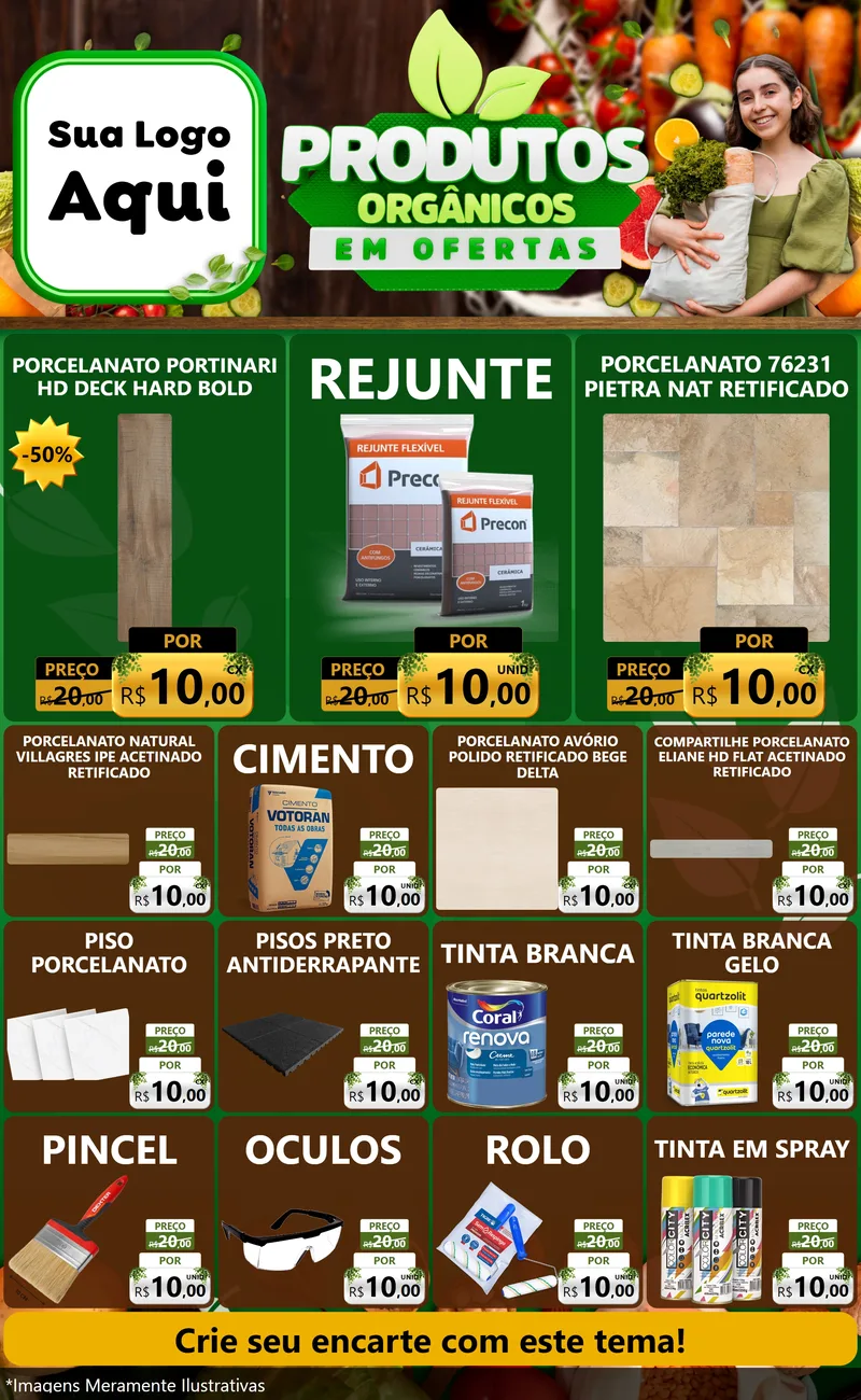 Modelo de Encarte para Encarte Grande com o tema Produtos Orgânicos em Ofertas para Pisos e revestimentos