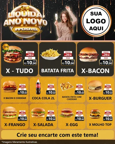 Modelo de Rede Social para Feed Instagram com o tema Liquida Ano Novo Imperdível para Hamburgueria