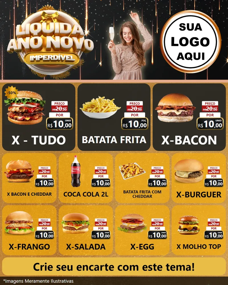 Modelo de Rede Social para Feed Instagram com o tema Liquida Ano Novo Imperdível para Hamburgueria
