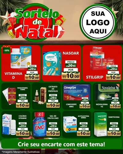 Modelo de Rede Social para Feed Instagram com o tema Sorteio de Natal para Farmácia
