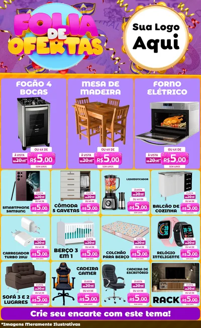 Modelo de Encarte para Encarte Grande com o tema Folia de Ofertas para Móveis e Eletro